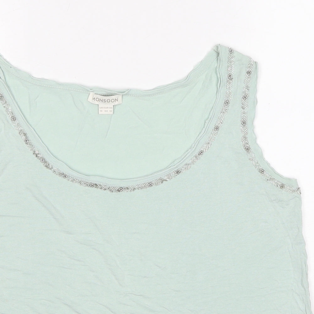 Monsoon Womens Green Viscose Basic Tank Size 16 Scoop Neck - Embellished