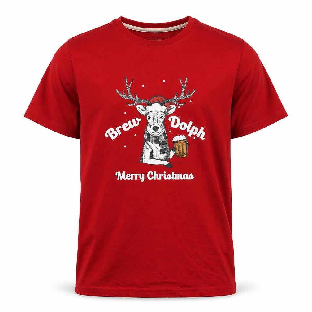 Marks & Spencer Mens Red Cotton T-Shirt Size S Round Neck - Brew-Dolph Christmas