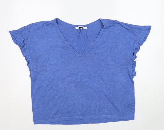 NEXT Womens Blue Acrylic Basic T-Shirt Size L V-Neck