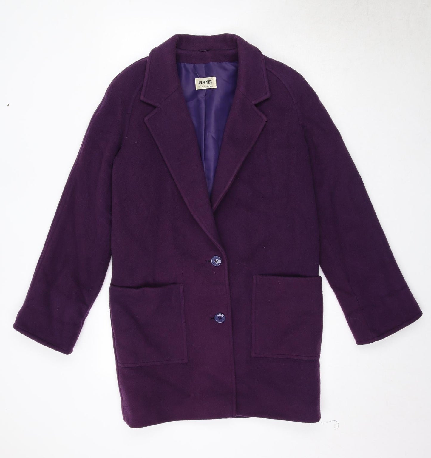 Planet Womens Purple Overcoat Coat Size 10 Button