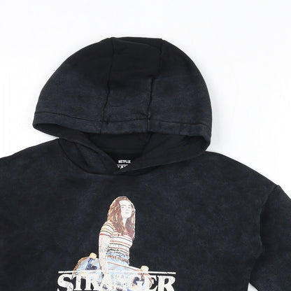 Preloved Marks and Spencer Girls Black Polyester Pullover Hoodie Size 7-8 Years Pullover - Stranger Things - Detail