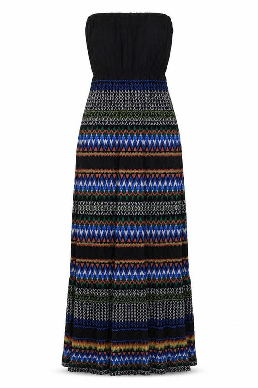 New Look Womens Black Geometric Viscose Maxi Size 8 Square Neck Pullover - Strapless