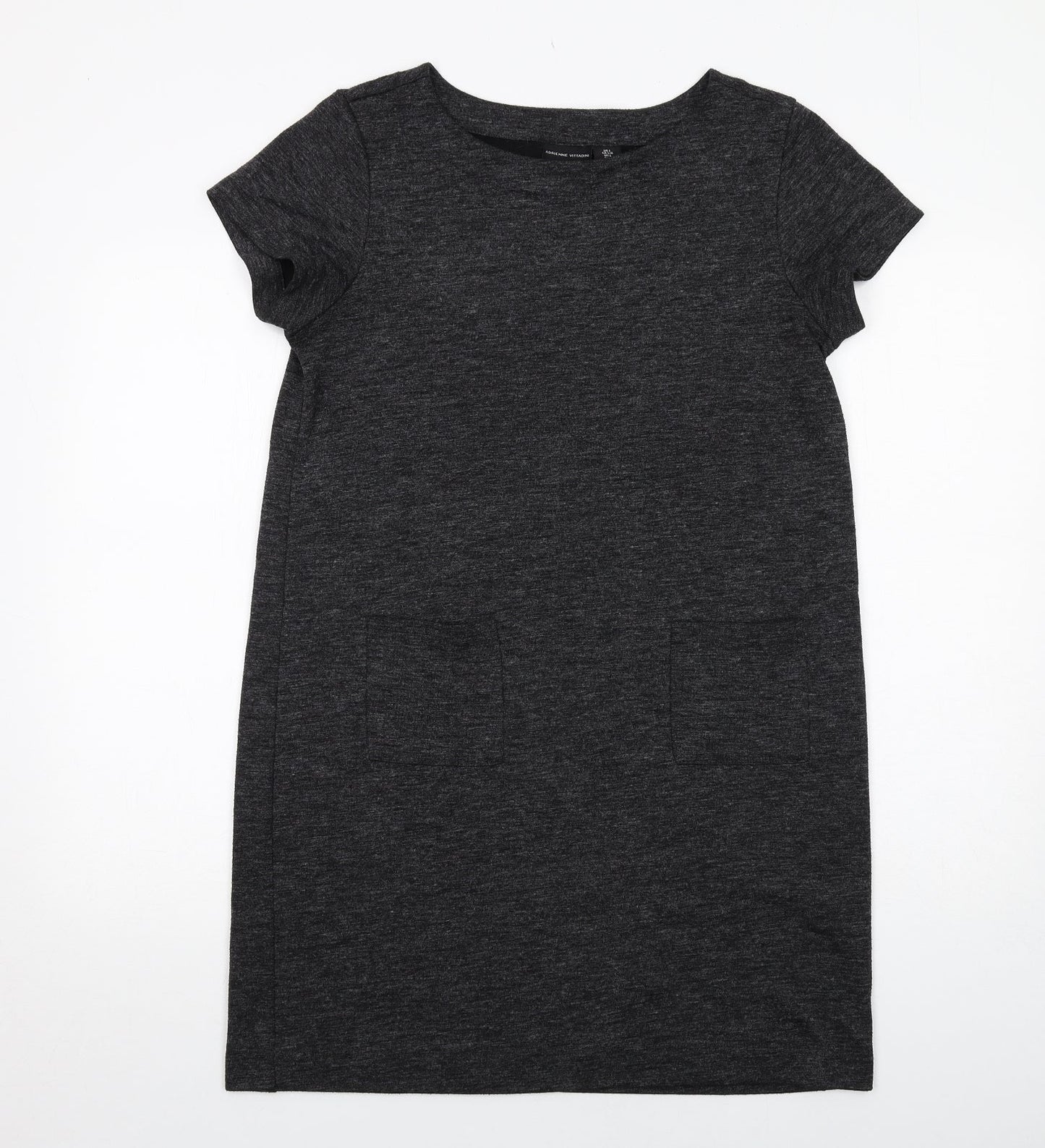 Adrienne Vittadini Womens Grey Polyester T-Shirt Dress Size L Boat Neck Pullover