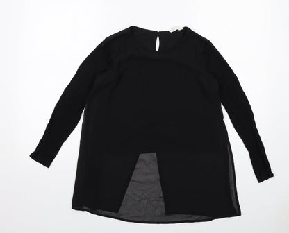 Additional front view of H&M girls’ black polyester basic blouse, size 12-13, years round neck buckle