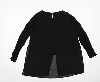 Back view of H&M girls’ black polyester basic blouse, size 12-13, years round neck buckle