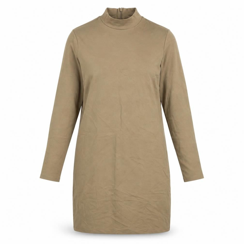 Marks & Spencer Womens Beige Viscose Sheath Size 12 Mock Neck Zip