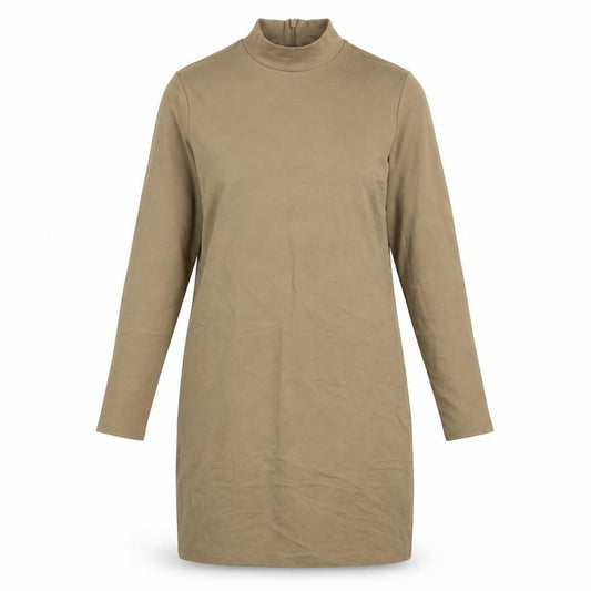 Marks & Spencer Womens Beige Viscose Sheath Size 12 Mock Neck Zip