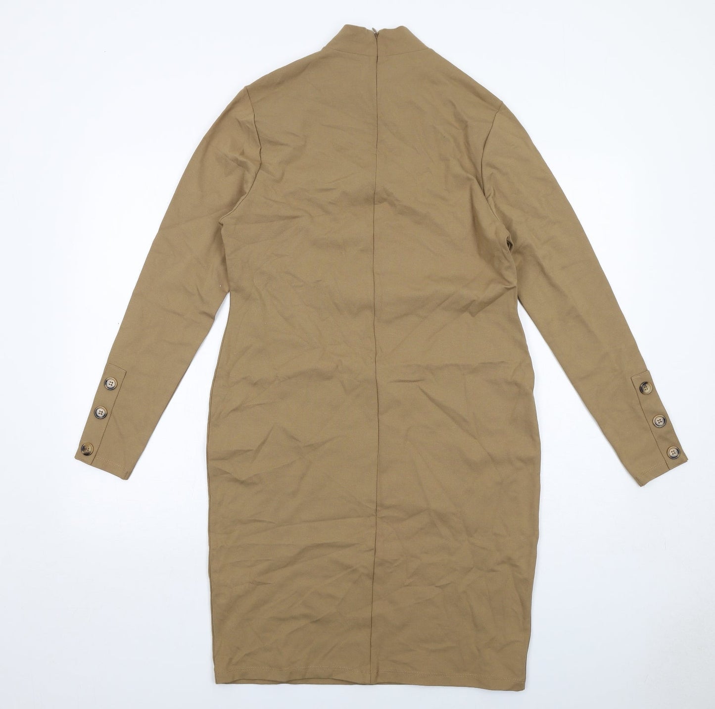 Marks and Spencer Womens Beige Viscose Sheath Size 12 Mock Neck Zip