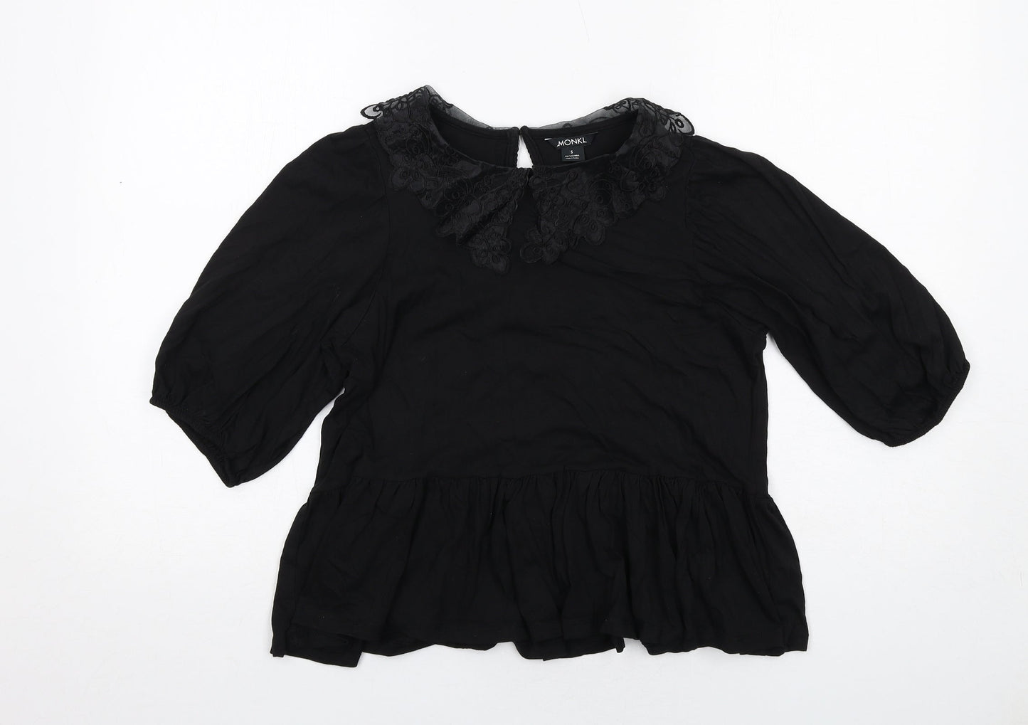 Monki Womens Black Cotton Basic Blouse Size S Collared - Peplum