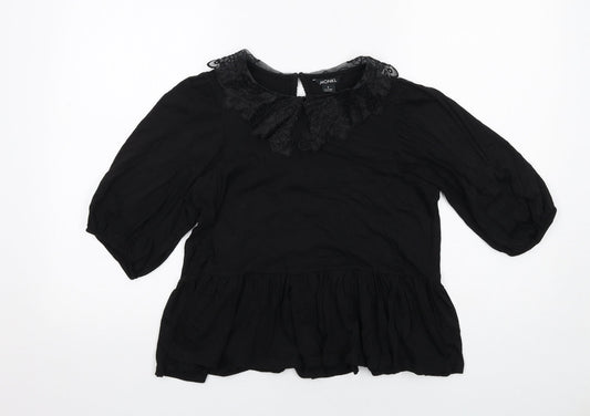 Monki Womens Black Cotton Basic Blouse Size S Collared - Peplum
