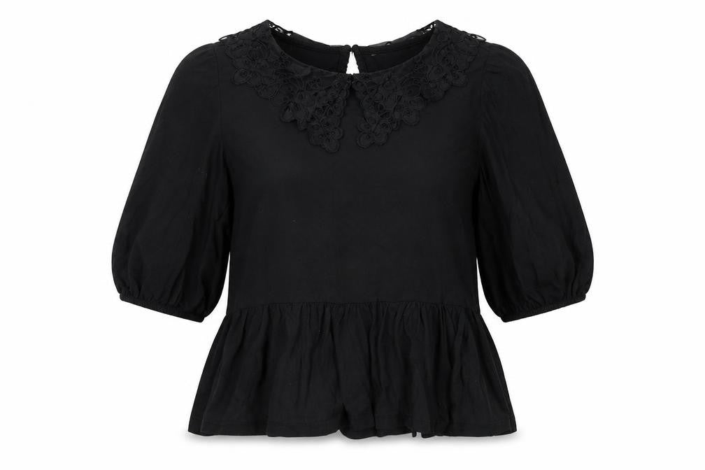 Monki Womens Black Cotton Basic Blouse Size S Collared - Peplum