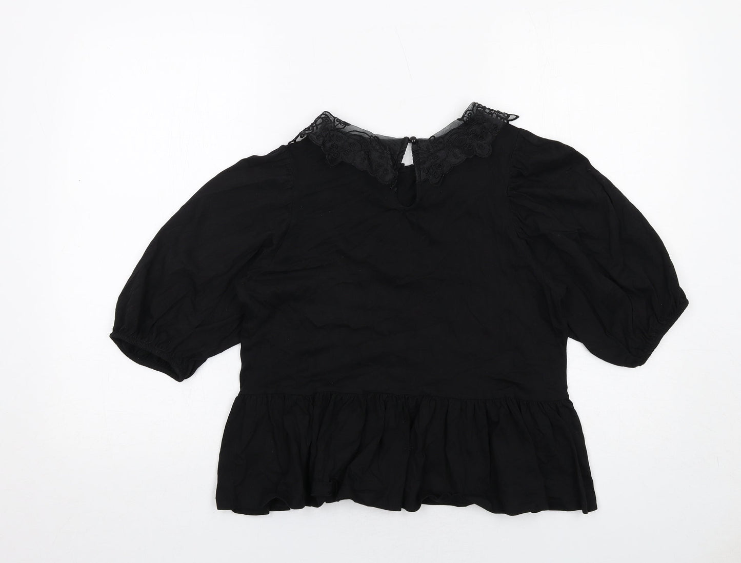 Monki Womens Black Cotton Basic Blouse Size S Collared - Peplum