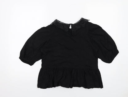 Monki Womens Black Cotton Basic Blouse Size S Collared - Peplum