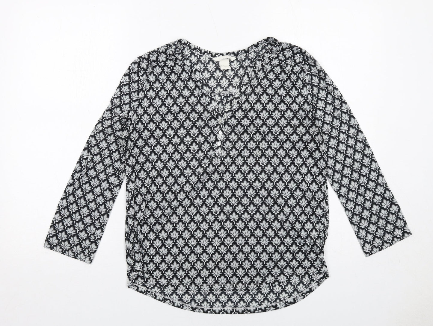 H&M Womens Grey Geometric Polyester Basic Blouse Size S V-Neck