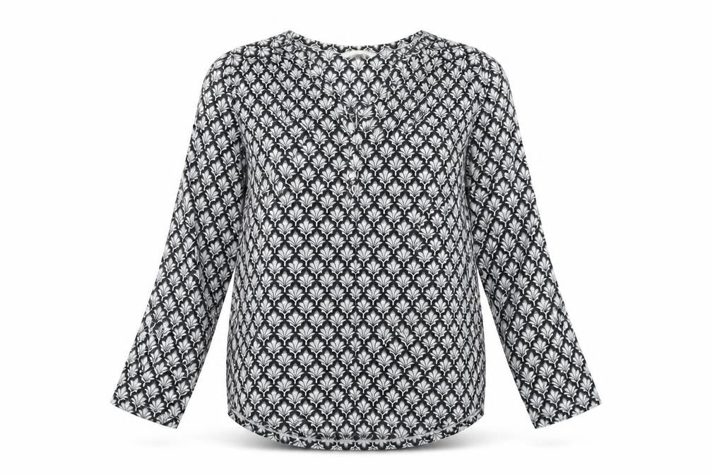 H&M Womens Grey Geometric Polyester Basic Blouse Size S V-Neck