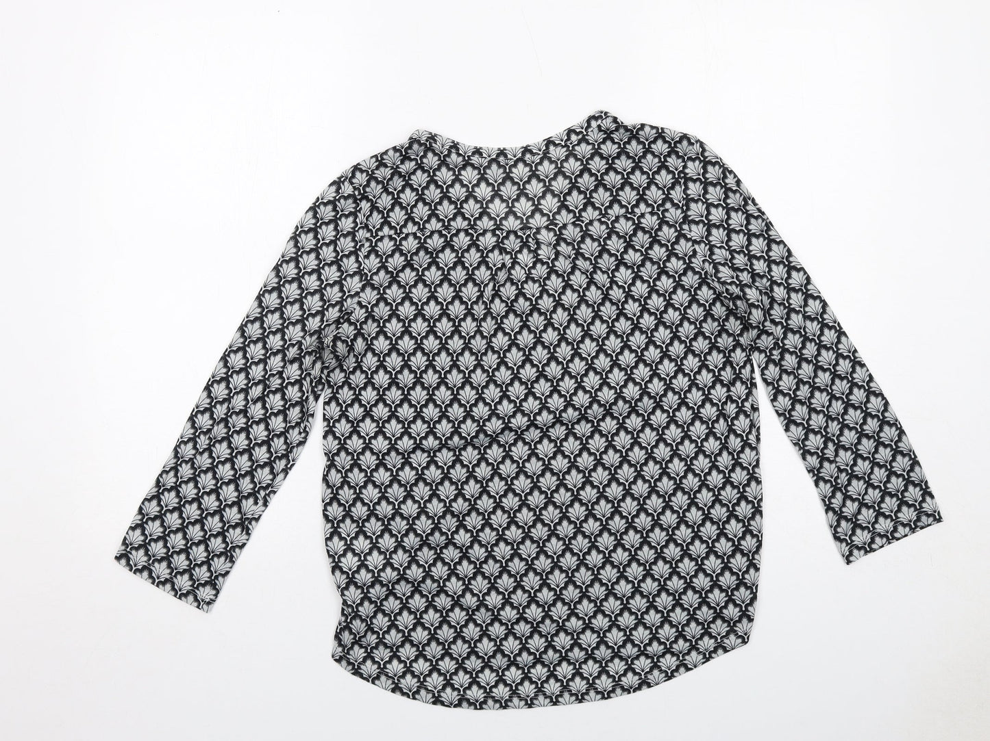 H&M Womens Grey Geometric Polyester Basic Blouse Size S V-Neck
