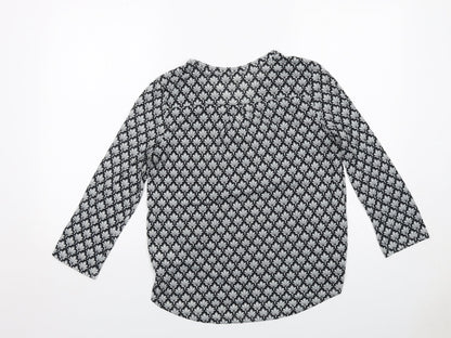 H&M Womens Grey Geometric Polyester Basic Blouse Size S V-Neck