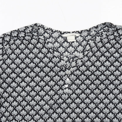 H&M Womens Grey Geometric Polyester Basic Blouse Size S V-Neck