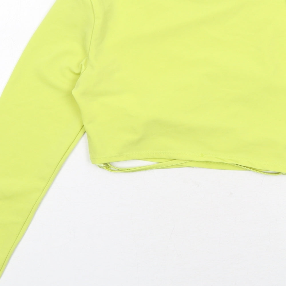 H&M Womens Yellow Polyester Cropped T-Shirt Size XS Crew Neck - Tie Detail