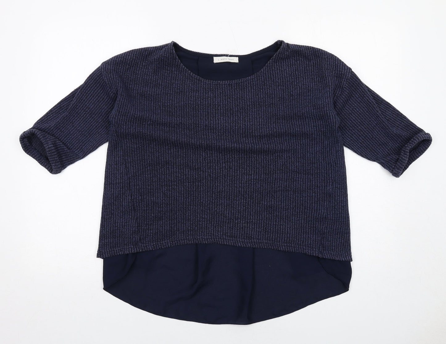 Lowrys Farm Womens Blue Polyester Basic Blouse Size L Boat Neck - Layered