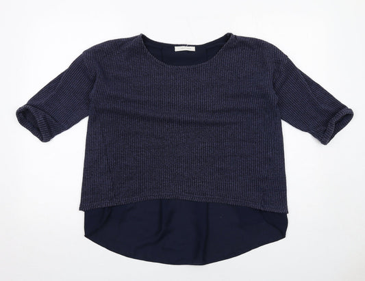 Lowrys Farm Womens Blue Polyester Basic Blouse Size L Boat Neck - Layered