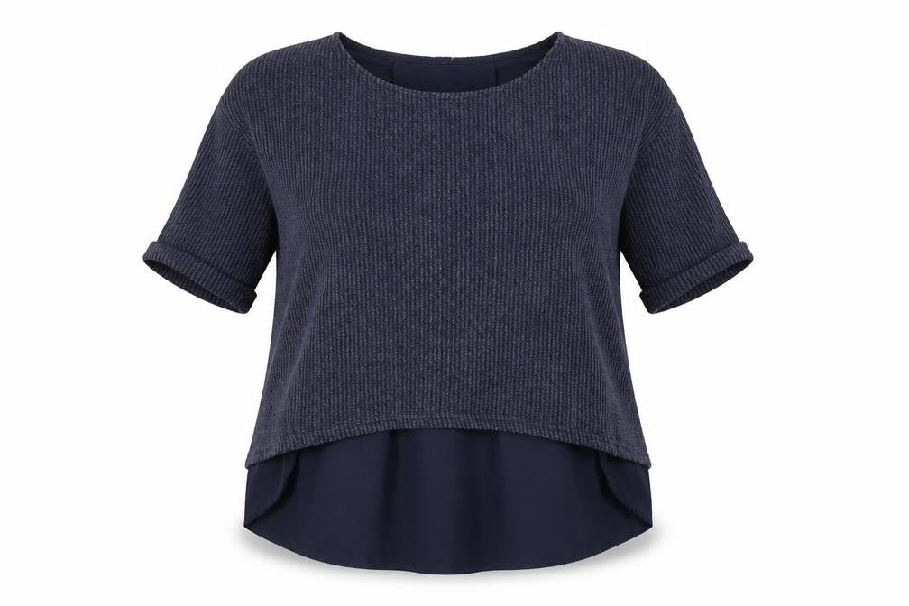 Lowrys Farm Womens Blue Polyester Basic Blouse Size L Boat Neck - Layered