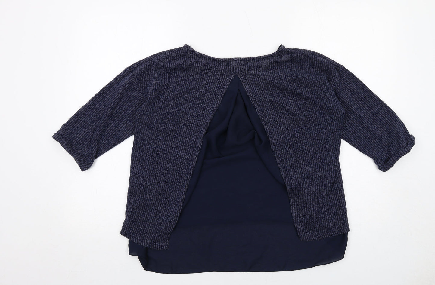 Lowrys Farm Womens Blue Polyester Basic Blouse Size L Boat Neck - Layered