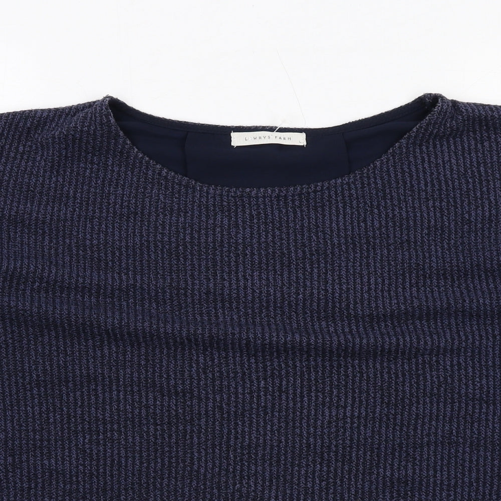 Lowrys Farm Womens Blue Polyester Basic Blouse Size L Boat Neck - Layered