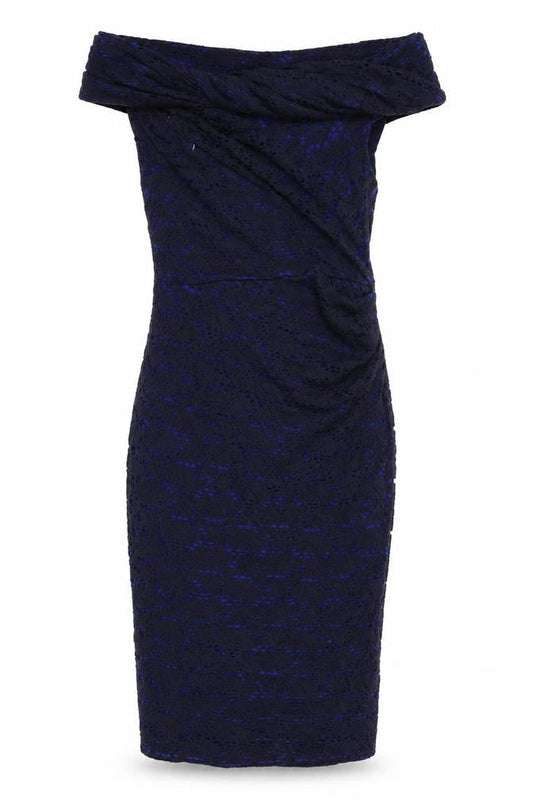 Gina Bacconi Womens Blue Geometric Cotton A-Line Size 12 Off the Shoulder Zip