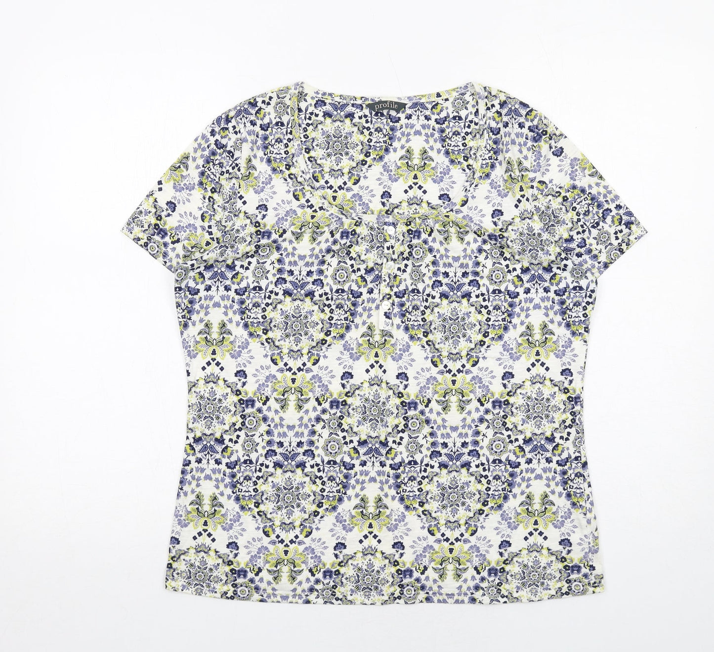 Profile Womens Multicoloured Floral Cotton Basic T-Shirt Size 10 Scoop Neck