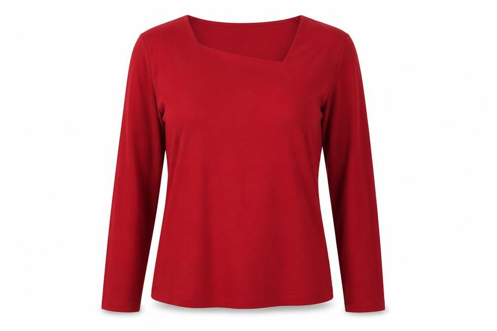 VIZ A VIZ Womens Red Polyester Basic T-Shirt Size 12 V-Neck