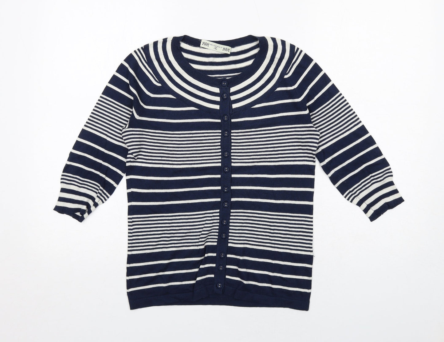 Crew Clothing Womens Blue Round Neck Striped Silk Cardigan Jumper Size 10