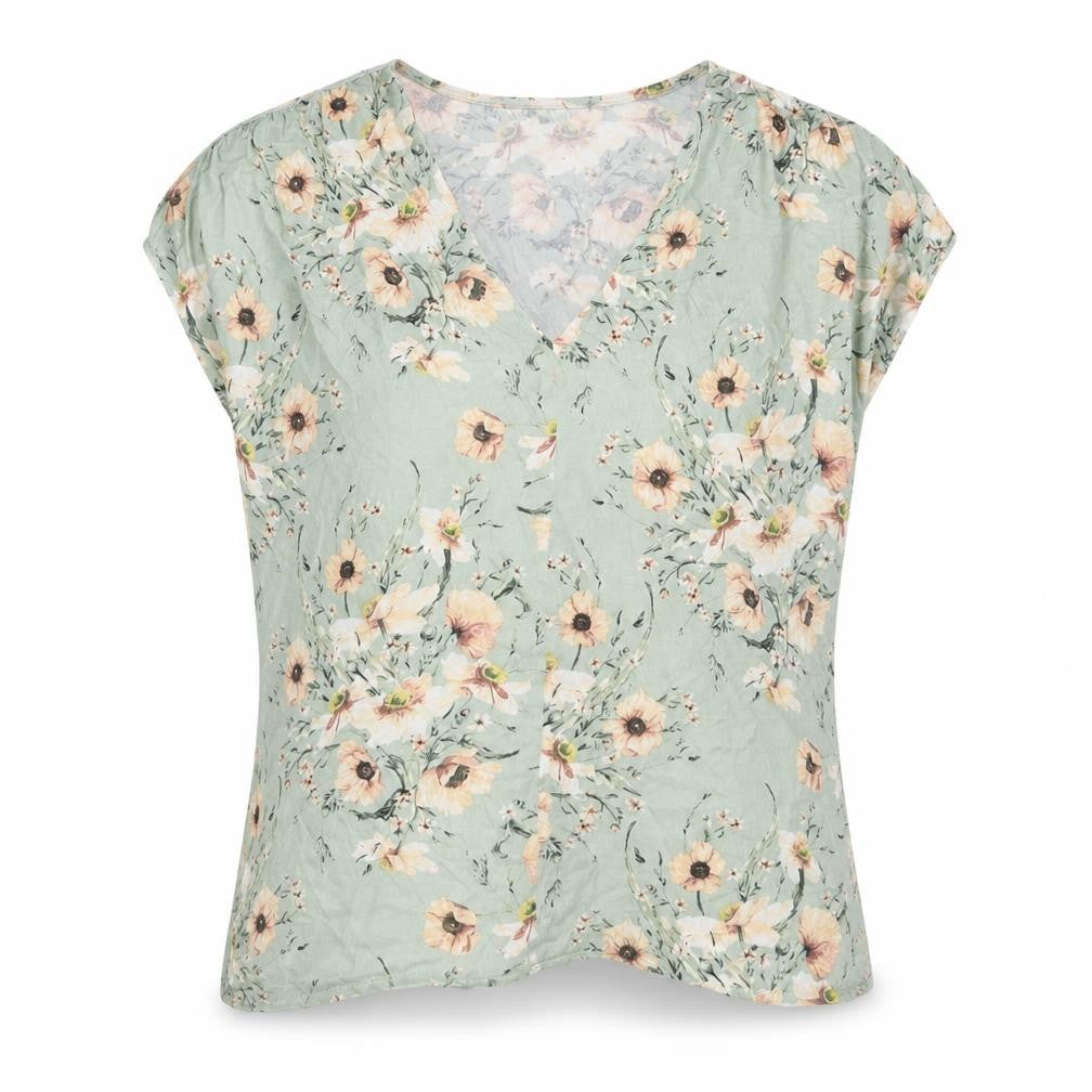 H&M Womens Green Floral Viscose Basic Blouse Size XS V-Neck