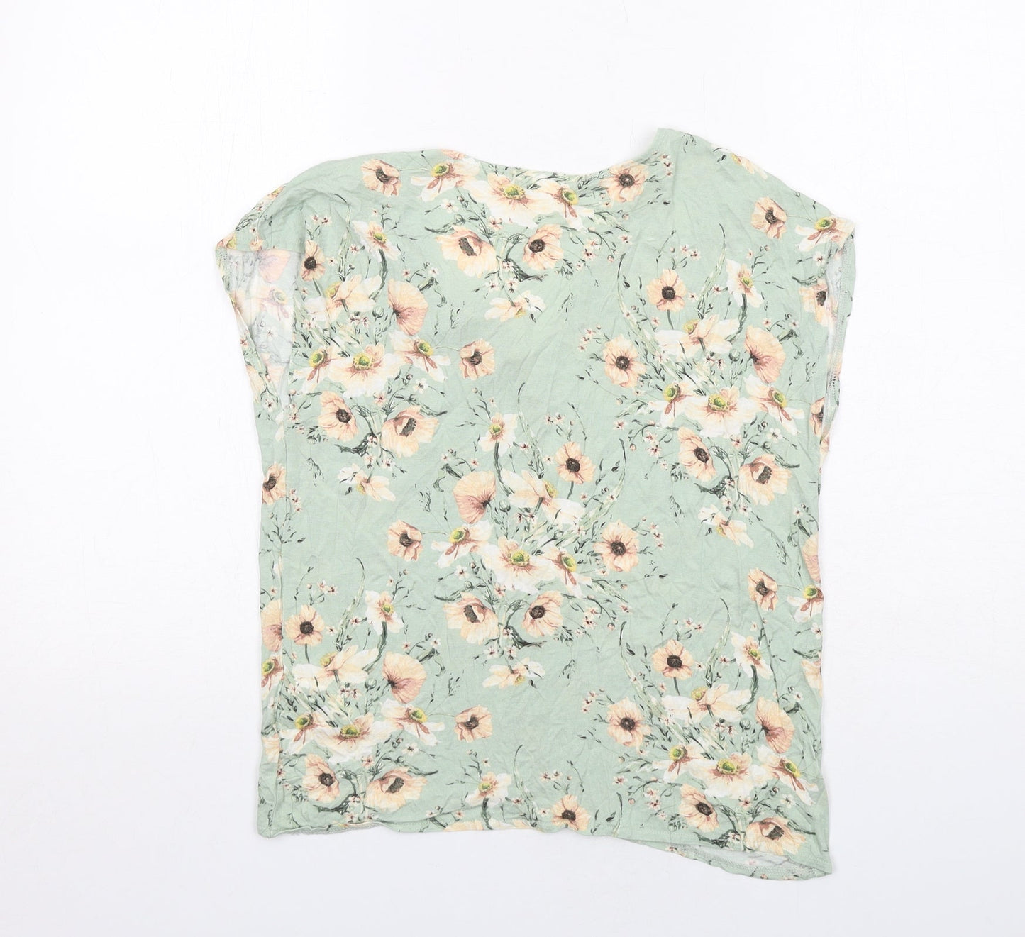 H&M Womens Green Floral Viscose Basic Blouse Size XS V-Neck