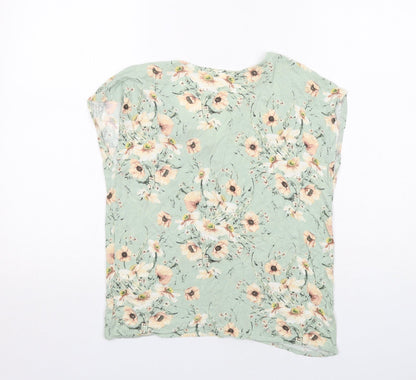 H&M Womens Green Floral Viscose Basic Blouse Size XS V-Neck