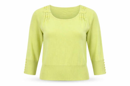 Front view of Roman women’s yellow round neck viscose jumper, size UK 10