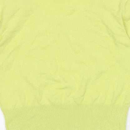 Brand and care label for Roman women’s yellow round neck viscose jumper, size UK 10