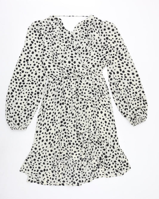 Nasty Gal Womens Beige Animal Print Polyester A-Line Size S V-Neck Pullover - Wrap Style