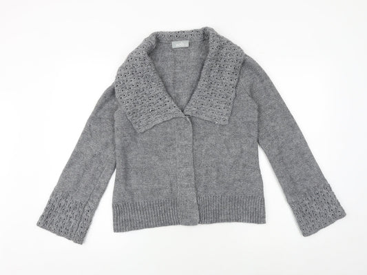 Wallis Womens Grey V-Neck Acrylic Cardigan Jumper Size M
