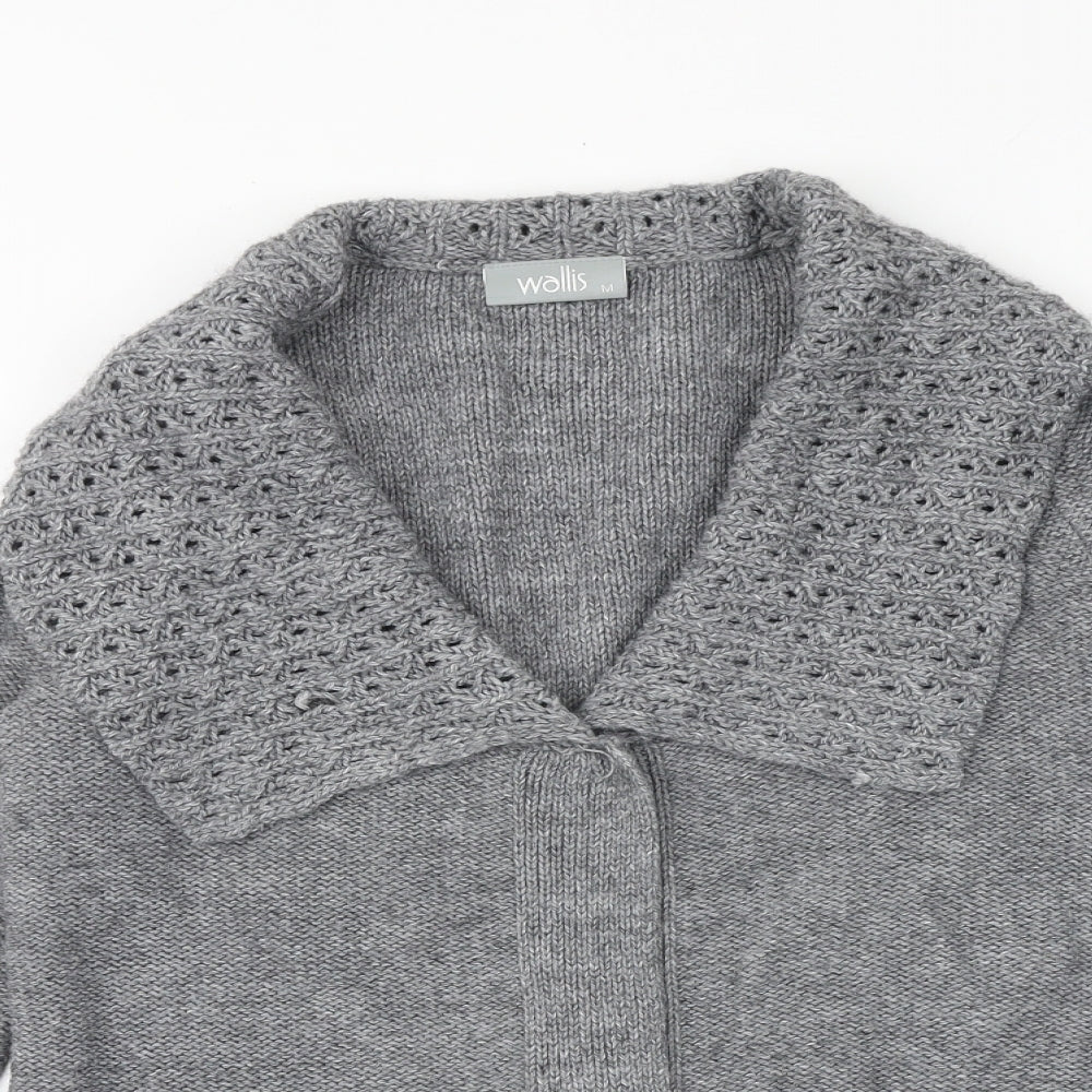 Wallis Womens Grey V-Neck Acrylic Cardigan Jumper Size M
