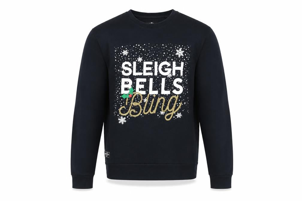 Threadbare Mens Black Cotton Pullover Sweatshirt Size L - Unisex Sleigh Bells Bling