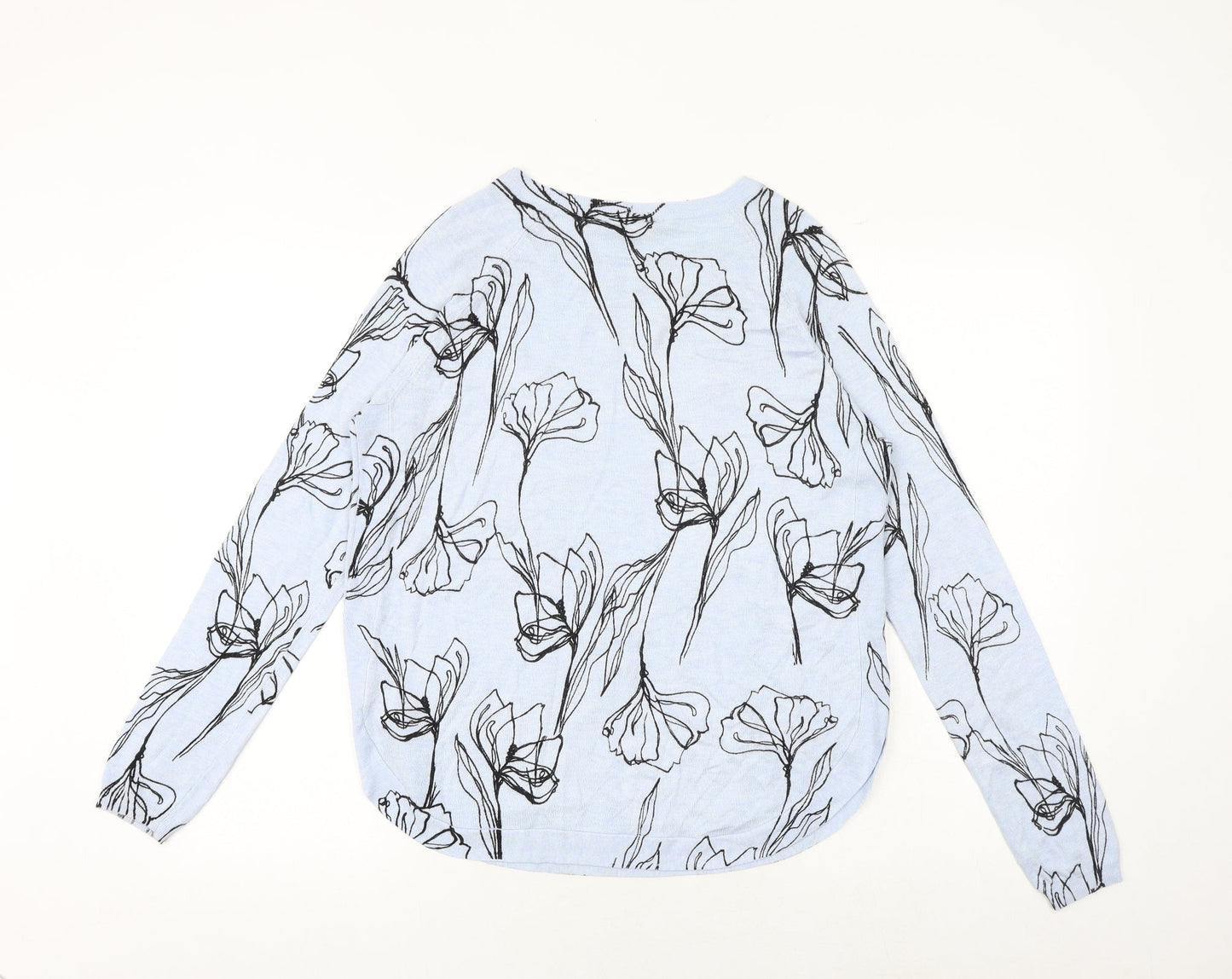 Marks and Spencer Womens Blue Round Neck Floral Polyester Pullover Jumper Size 8