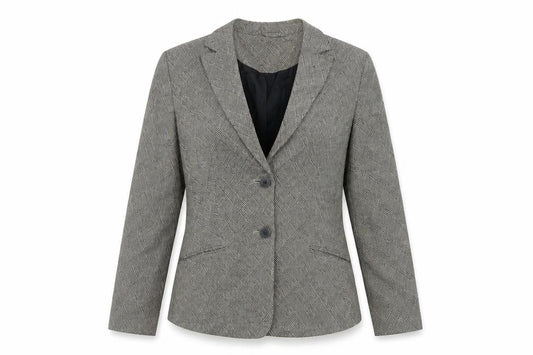 Front view of Principles women’s brown geometric jacket blazer, size UK 10, button