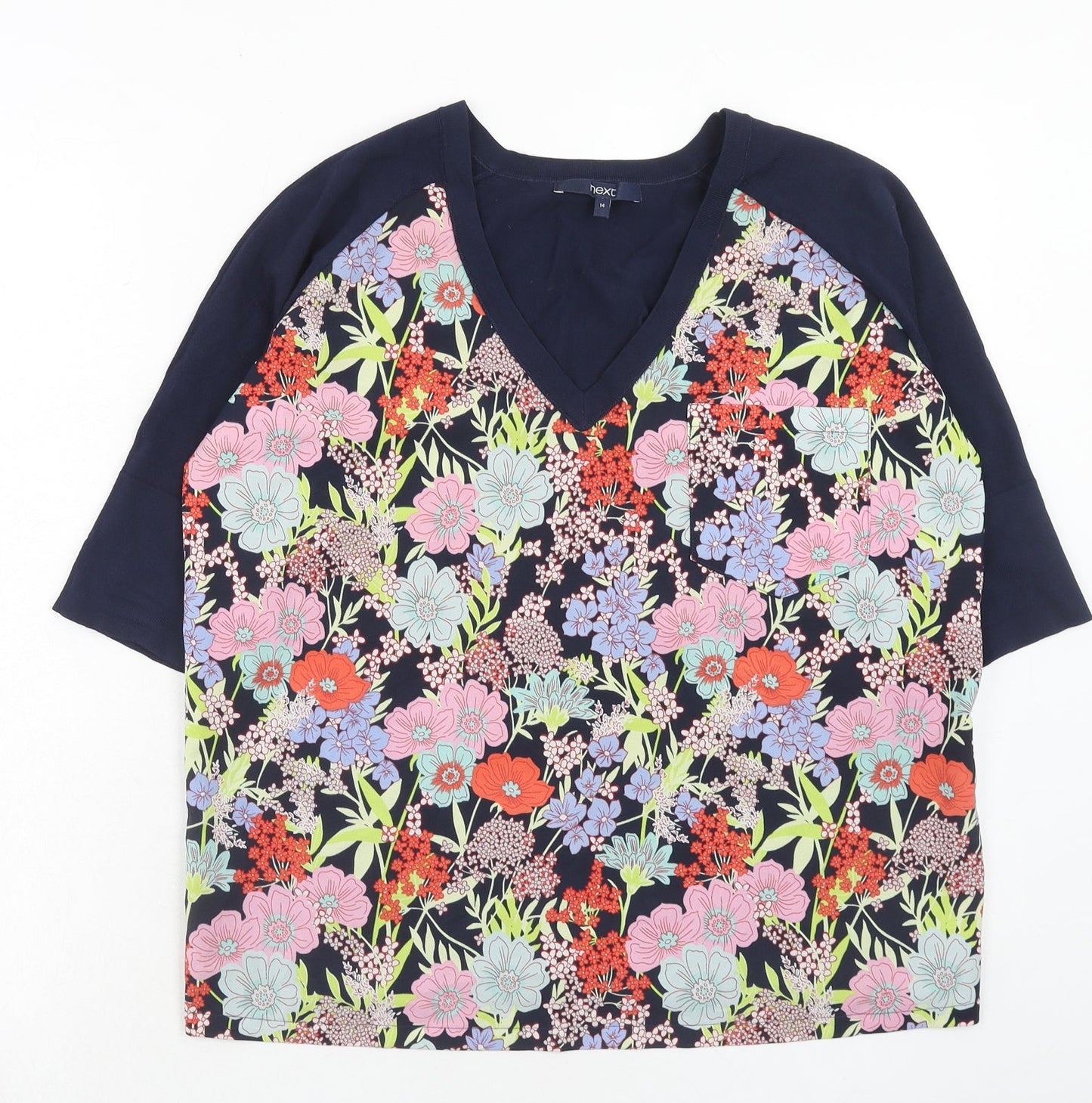 NEXT Womens Blue V-Neck Floral Viscose Pullover Jumper Size 14