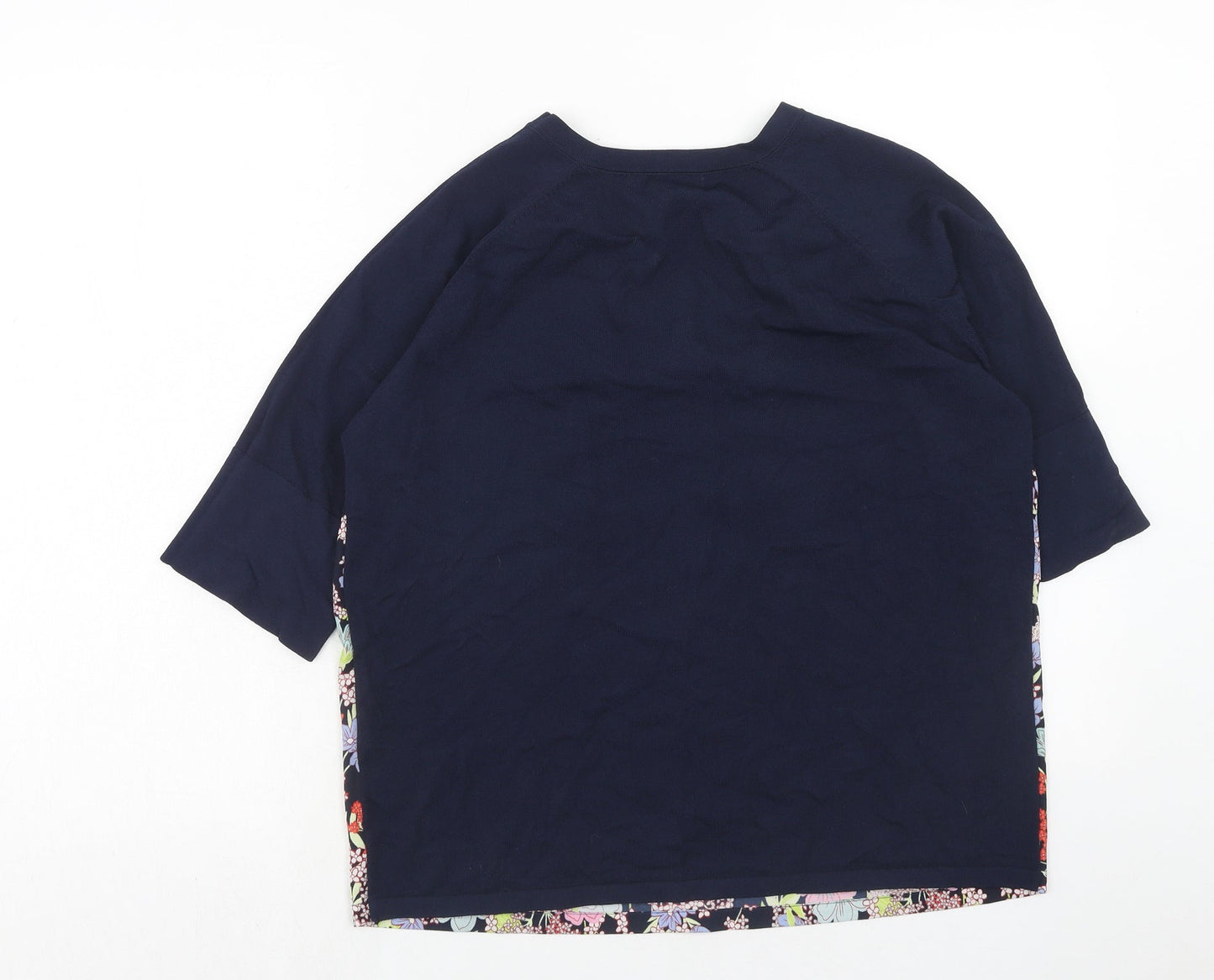 NEXT Womens Blue V-Neck Floral Viscose Pullover Jumper Size 14