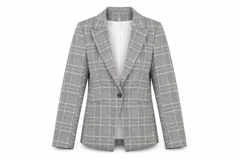 H&M Womens Grey Plaid Polyester Jacket Blazer Size 6