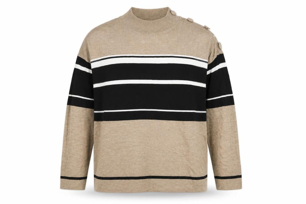 NEXT Womens Brown Round Neck Striped Viscose Pullover Jumper Size 12