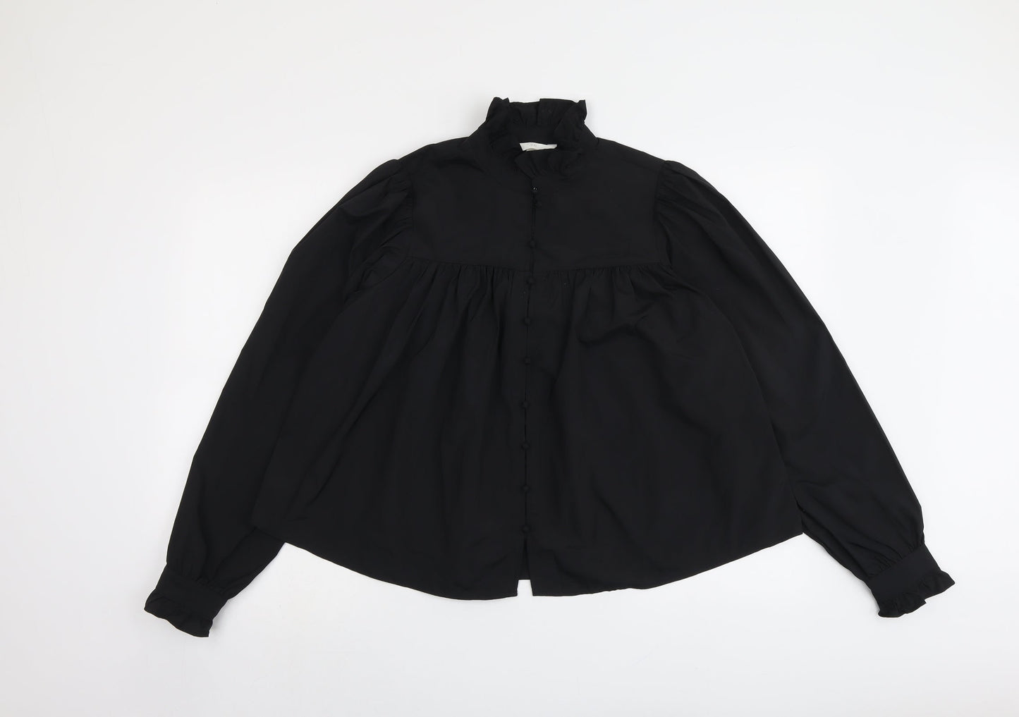 H&M Womens Black Polyester Basic Button-Up Size S High Neck