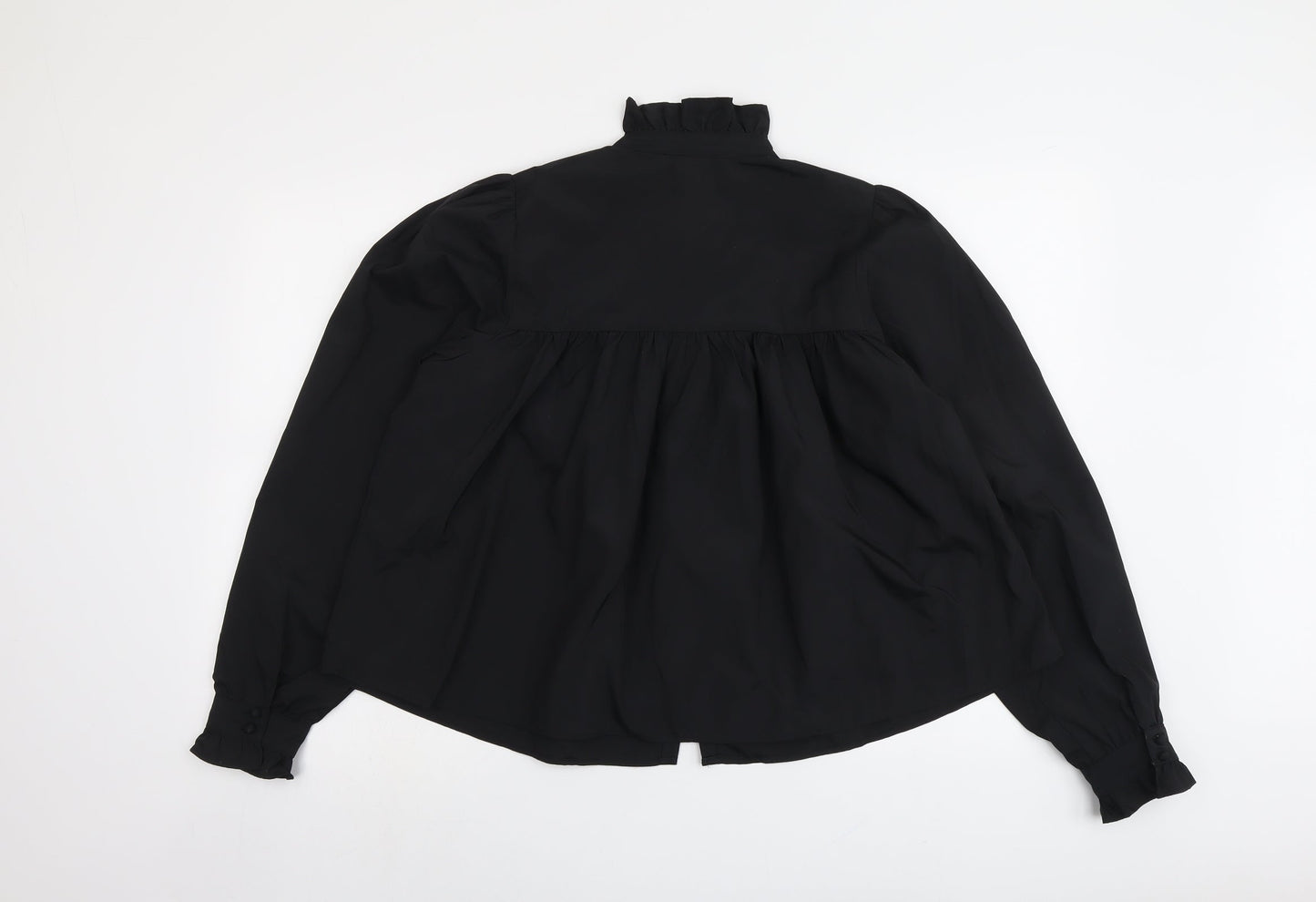 H&M Womens Black Polyester Basic Button-Up Size S High Neck