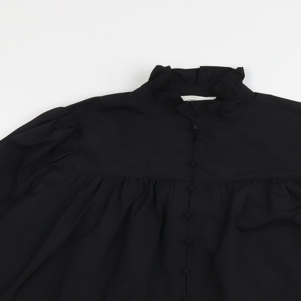 H&M Womens Black Polyester Basic Button-Up Size S High Neck